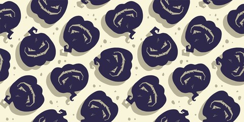Pattern with halloween pumpkin with face emotion