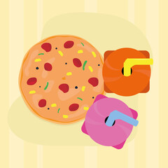 Pizza and soda glass. Italian fast food - Vector