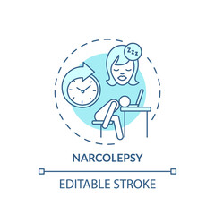 Narcolepsy turquoise concept icon. Sleep disorder symptom. Chronic clinical condition. Hypersomnia treatment idea thin line illustration. Vector isolated outline RGB color drawing. Editable stroke