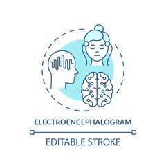 Electroencephalogram turquoise concept icon. Scientific brain study. Health exam. Medical examination technology idea thin line illustration. Vector isolated outline RGB color drawing. Editable stroke