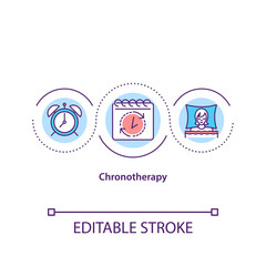 Chronotherapy concept icon. Behavioral insomnia treatment idea thin line illustration. Shifting circadian rhythm, changing sleep schedule. Vector isolated outline RGB color drawing. Editable stroke