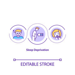 Sleep deprivation concept icon. Lack of rest, insomnia idea thin line illustration. Chronic weariness, fatigue. Sleepy people vector isolated outline RGB color drawing. Editable stroke
