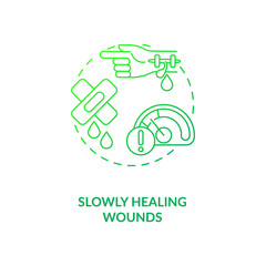 Slowly healing wounds concept icon. Vitamin shortages symptom idea thin line illustration. Nutritional supplement. Wound care. Control blood sugar level. Vector isolated outline RGB color drawing.