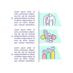 Multivitamins supplement concept icon with text. Vitamin nutritionology. Healthy body and skin. PPT page vector template. Brochure, magazine, booklet design element with linear illustrations