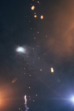 Festival time - full moon and lanterns in the sky