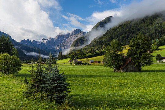 Jof Fuart peak from Valbruna town. Julien Alps, Italy