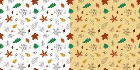 Seamless pattern with autumn leaves. Endless print. Vector illustration. Simple hand drawn elements.