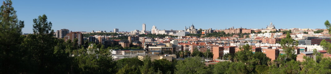 Fototapeta na wymiar Madrid panoramic view from a Cuña Verde viewpoint. Madrid, Spain.
