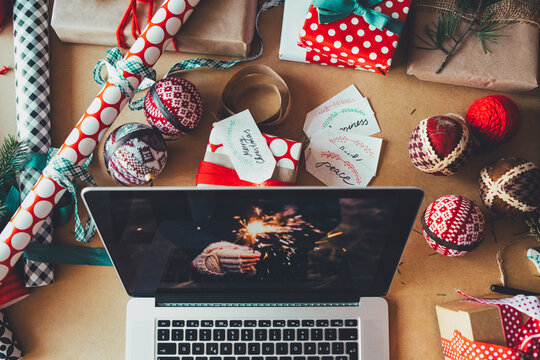 Laptop on a Christmas Workshop Desk