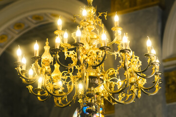 Elegant Lamp Hanging in the Church. Selective focus.