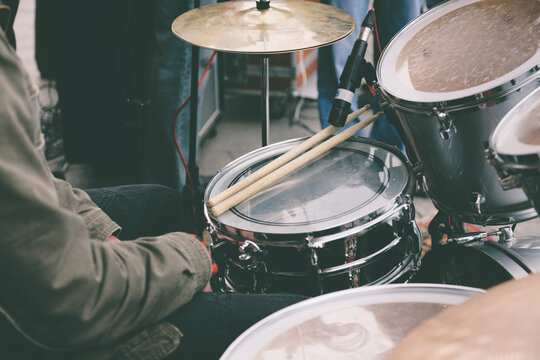drummer on the rock concert, selective focus