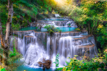 Huai Mae Kamin waterfall(Fourth level) Srinakarin Dam in Kanchanaburi, Thailand.