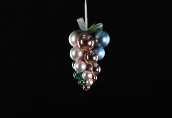 christmas tree balls on black background