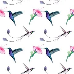 Naadloos Behang Airtex Vlinders aquareltekening van een vogel - een kolibriespatroon