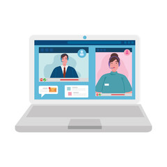 Woman and man in laptop in video chat design, Call online conference and webcam theme Vector illustration