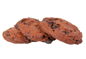 Brown american cookies with chocolate drops tasty bakery isolated on the white
