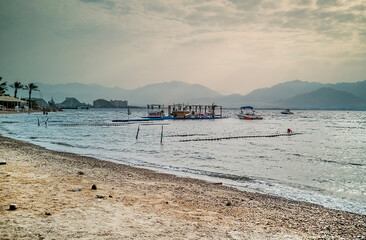 Floating resting pier or island at the Red Sea, Middle East