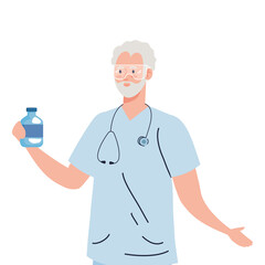 medical doctor man with medicine jar design of care health and emergency theme Vector illustration