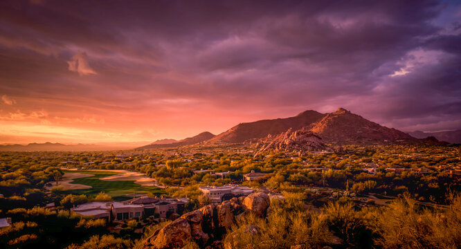 Art print of Arizona desert landscape sunset near Scottsdale, Phoenix Arizona,USA