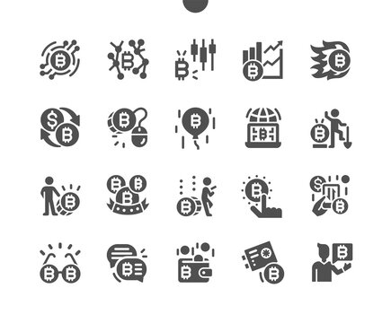 Bitcoin coins. Bitcoin sign payment. Blockchain revolution. Innovation technology and finance concept. Cryptocurrency exchange platform. Vector Solid Icons. Simple Pictogram