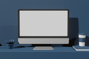 Computer laptop screen mockup presentation in 3d rendering illustration scene creator