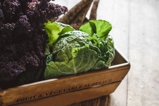 Winter vegetables - parsnips, kale and brussel tops.