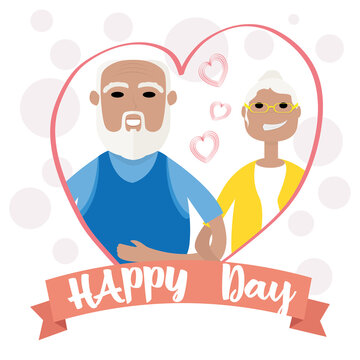 Happy gandparents day card. Happy old couple - Vector