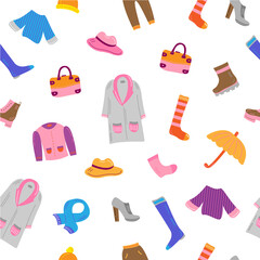 Autumn clothes vector seamless background. Fall clothes vector pattern.