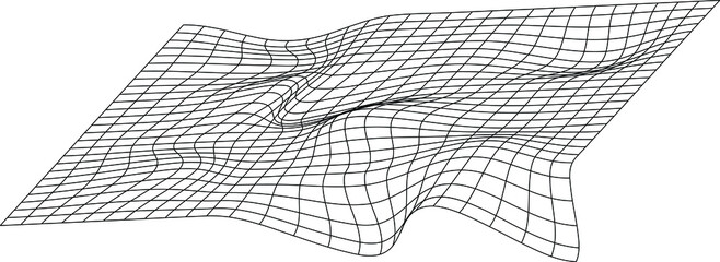 Bent grid in perspective. mesh with convex distortion (editable vector). curved mesh elements. spatial distortion. isomerism