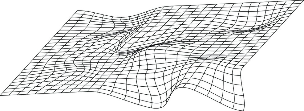Bent grid in perspective. mesh with convex distortion (editable vector). curved mesh elements. spatial distortion. isomerism