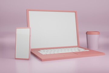 Laptop and mobile phone mockup 3d rendering for Scene Creator advertising 