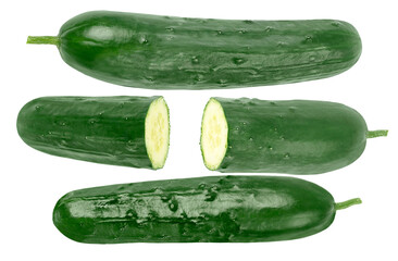 set fresh cucumbers isolated on white background
