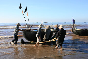 Nam Dinh, VIETNAM - August 1 :. Fishermen working in the fishing village of Hai Hau, Vietnam on...