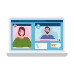Woman and man in laptop in video chat design, Call online conference and webcam theme Vector illustration