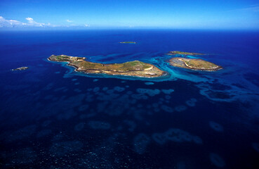 caravelas, bahia / brazil - september 13, 2008: aerial view of the archipelago of the Parque...