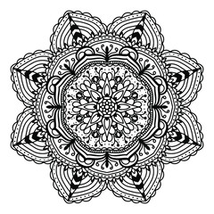 vector flower mandala, henna drawing, print for clothing, textiles, notebooks, tattoos, anti-stress coloring. isolated on a white background.