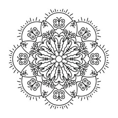 vector flower mandala, henna drawing, print for clothing, textiles, notebooks, tattoos, anti-stress coloring. isolated on a white background.