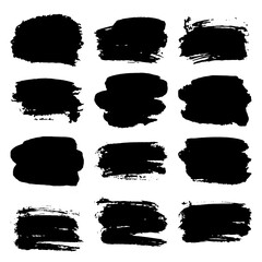 Collection of black grunge paint strokes. Brush strokes isolated on white background. Vector illustration.