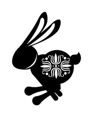 silhouette rabbit jumping with mid autumn decoration in skin