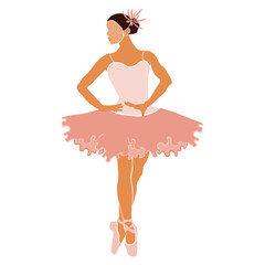 Ballerina in pink ballet tutu. Dancer in beautiful pose. Ballet. Vector illustration. © Yana