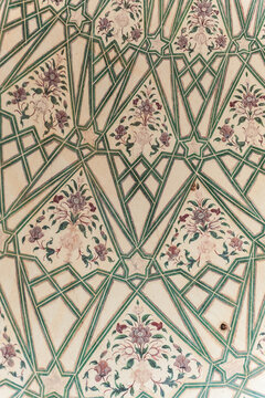 Detail of decorated Palas Amber fort Jaipur, India