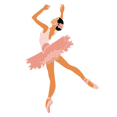 Ballerina in pink ballet tutu. Dancer in beautiful pose. Ballet. Vector illustration. © Yana