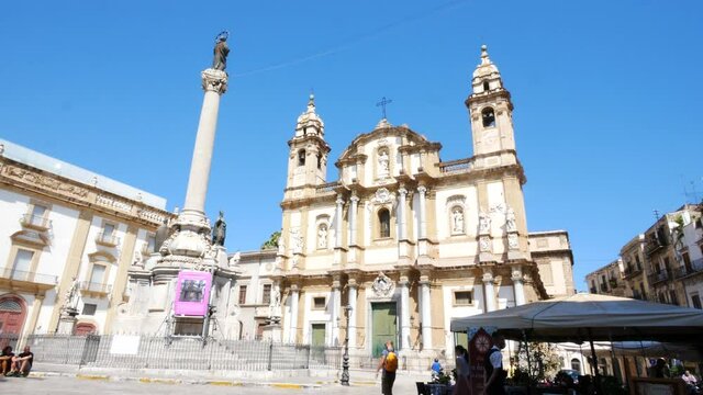 Palermo, Italy, view of the Saint Domenico square and church