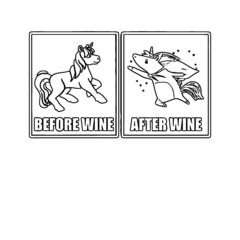 before after wine unicorn drinking party alcohol sweatshirt drawstring bag Coloring book animals vector illustration