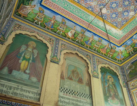 Details of walls in rich decorated Gopinath Temple. Jaipur. India