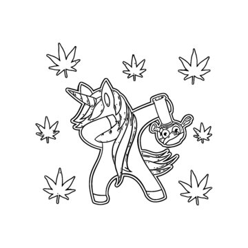 dabbing unicorn stoner gift for weed woman womens scoop neck unicorn design Coloring book animals vector illustration
