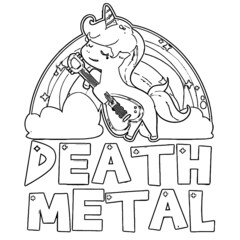 death metal unicorn rainbow mens longsleeve shirt Coloring book animals vector illustration