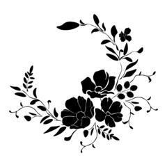 Vector floral wreath on a white background. Black & white nature elements for decoration.
