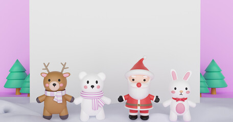 
 

Merry Christmas ,  Christmas celebrations with Santa clause and friends  with copy space  . 3d rendering .