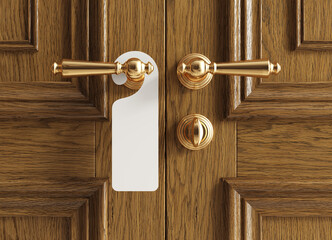 Luxury classic door with empty label "do not disturb". Clipping path included. 3d illustration.